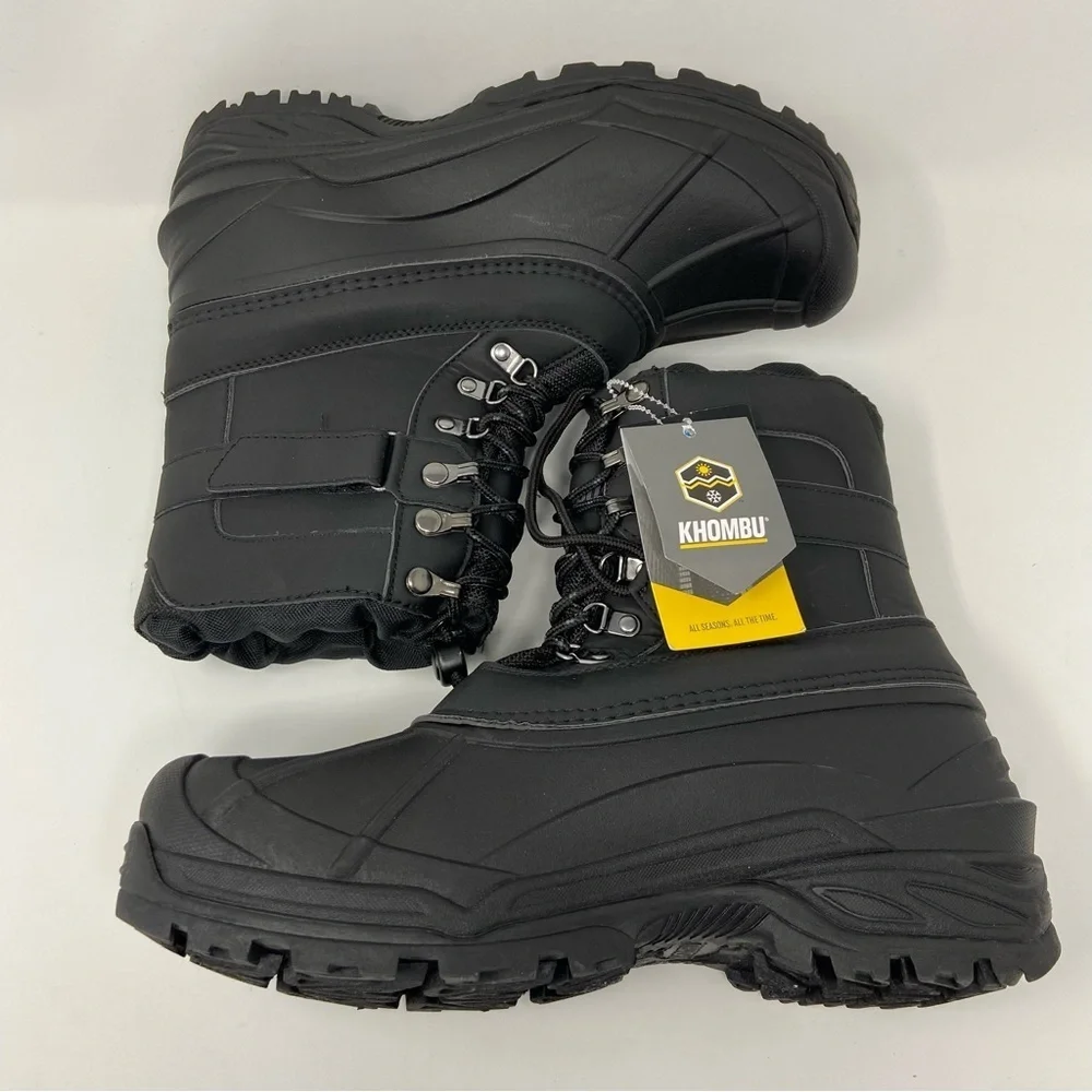 NWT Men’s Khombu Black Insulated Drawstring Waterproof Winter Boots SZ 10